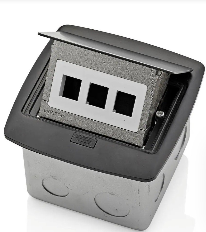 LEVITON PFQP3-MB POP-UP FLOOR BOX WITH 3-PORT QUICKPORT INSERT, BLACK PFQP3-MB