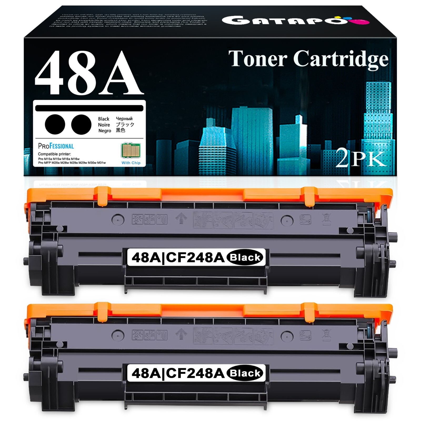 2PK CF248A 48A Toner Cartridge For HP LaserJet Pro M28w M28a M29w M29a