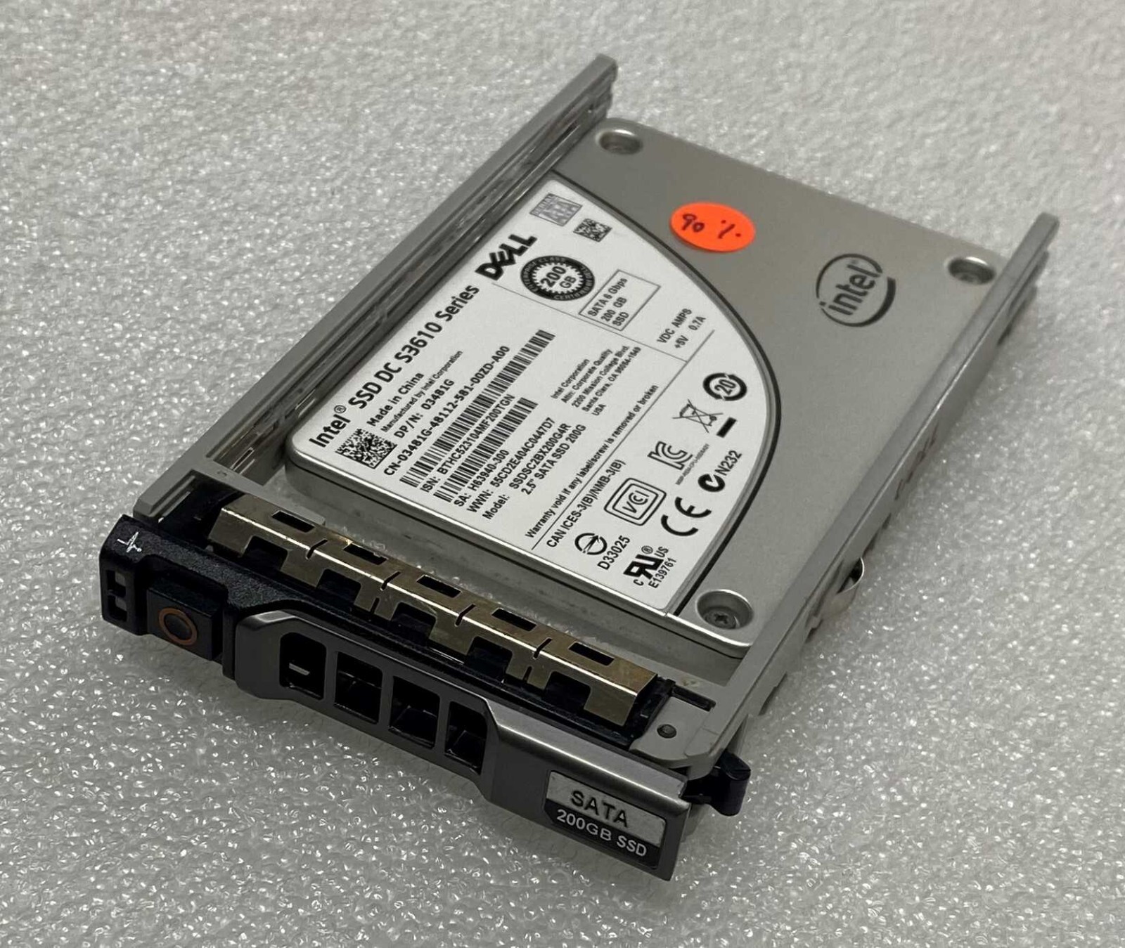 3481G Dell Intel SSDSC2BX200G4R 200GB 2.5 SATA SSD DC S3610 Series w/ Tray 90% H