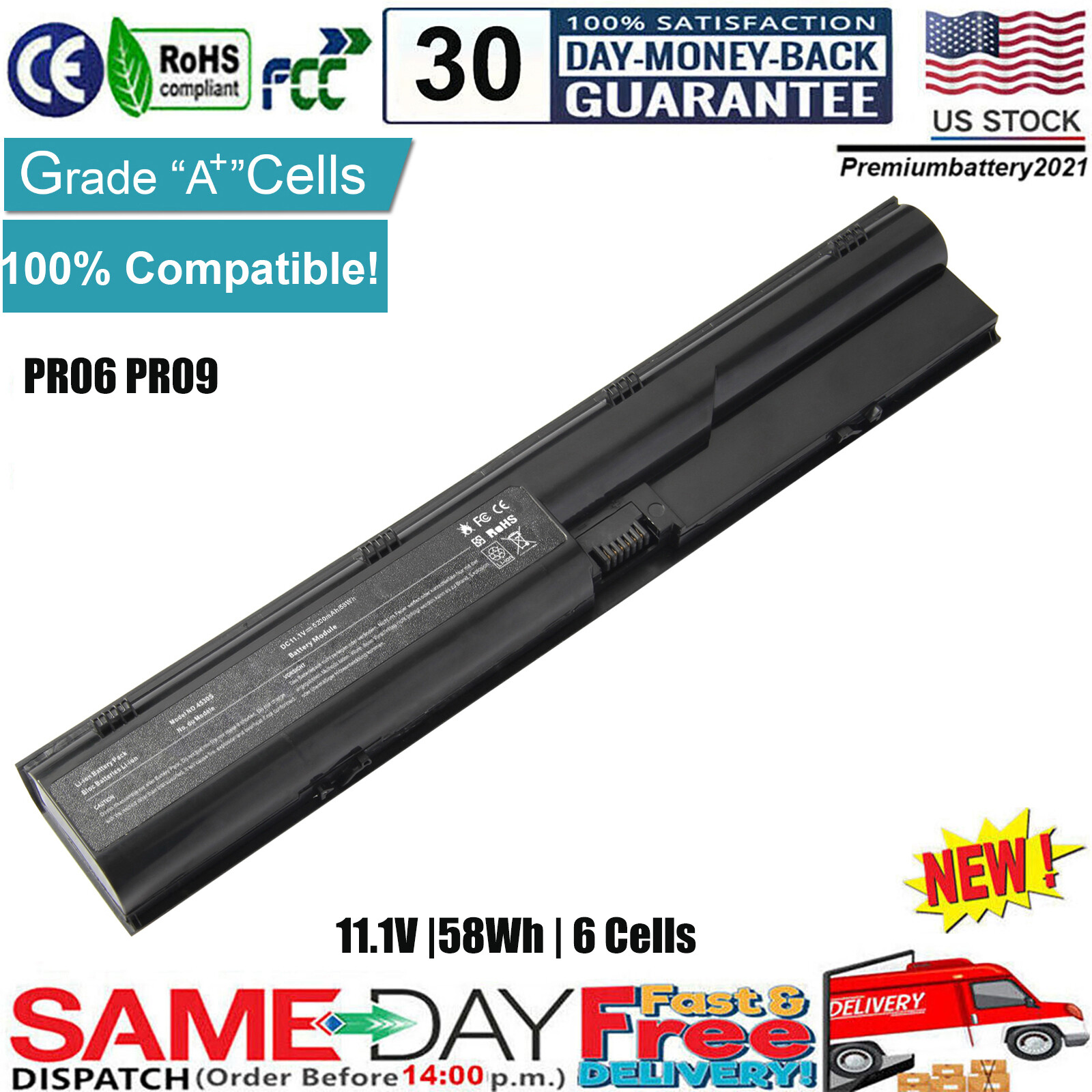 Battery for HP ProBook4330s 4440s 4441s 4530s 4535s 4540s 4545s PR06 QK646UT US