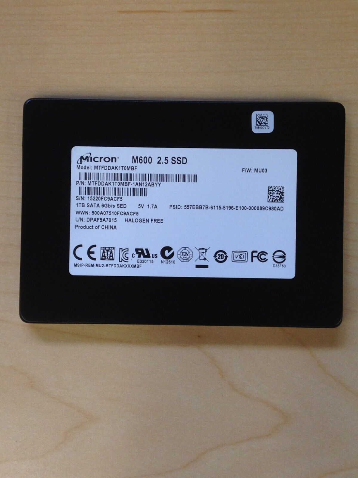 Micron M600 1TB 2.5 SSD SATA 6G zero hour 100% health for Laptop Desktop Server