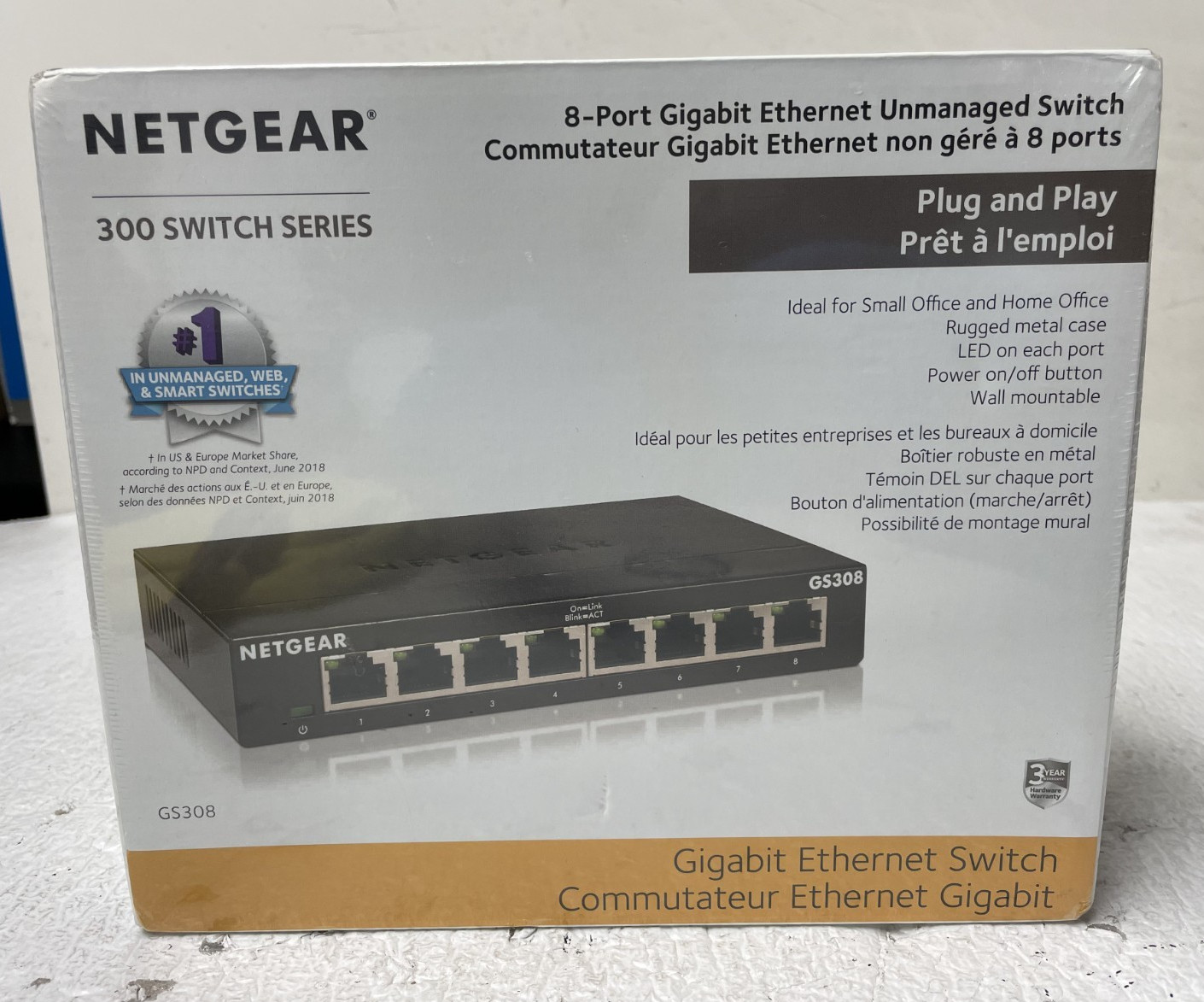 NETGEAR GS308 8-Port Gigabit Ethernet Unmanaged Switch New-Sealed