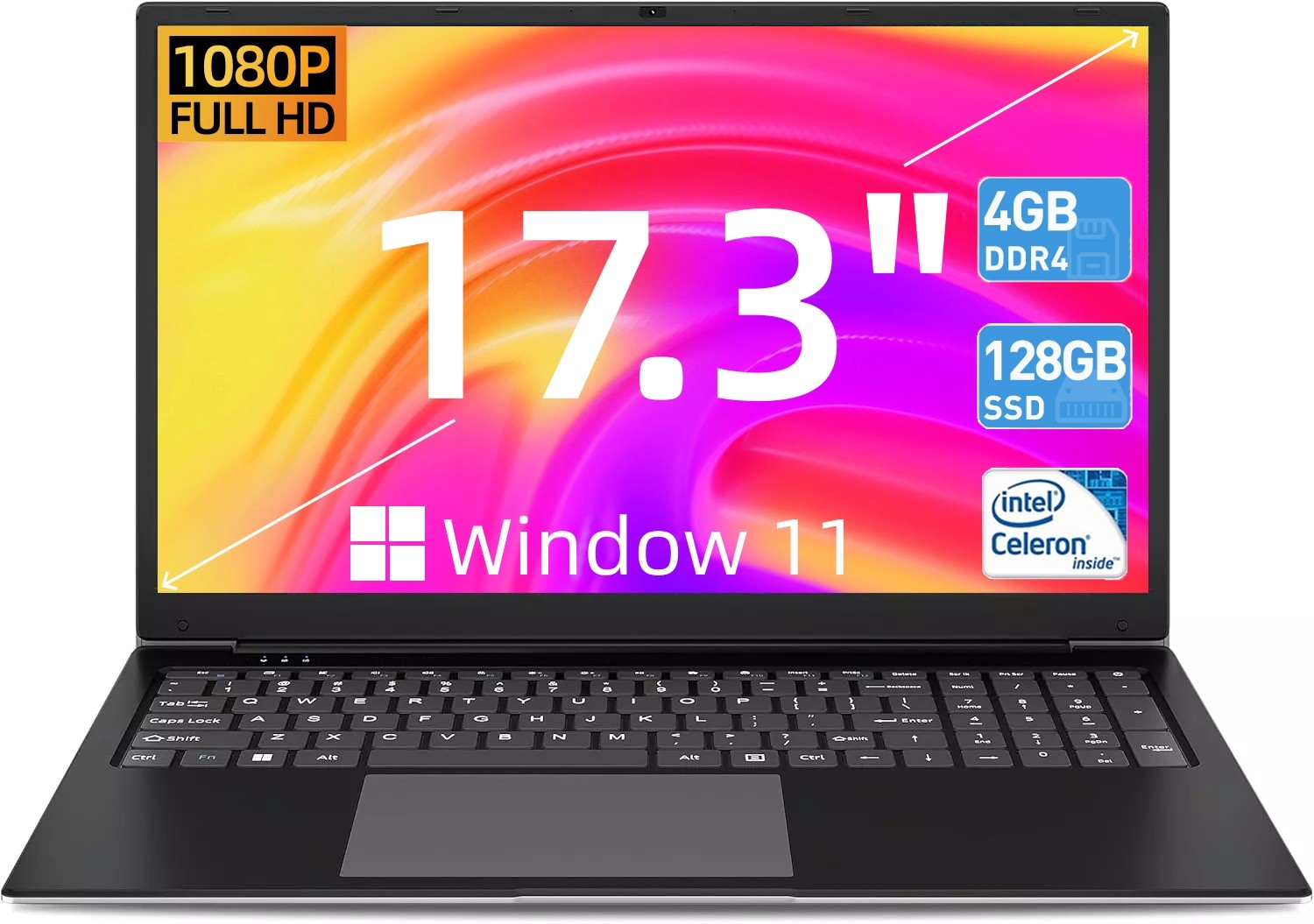 2025 SGIN 17.3" Laptop - 4GB Memory 128GB SSD Intel Celeron Dual Core 8000mAh