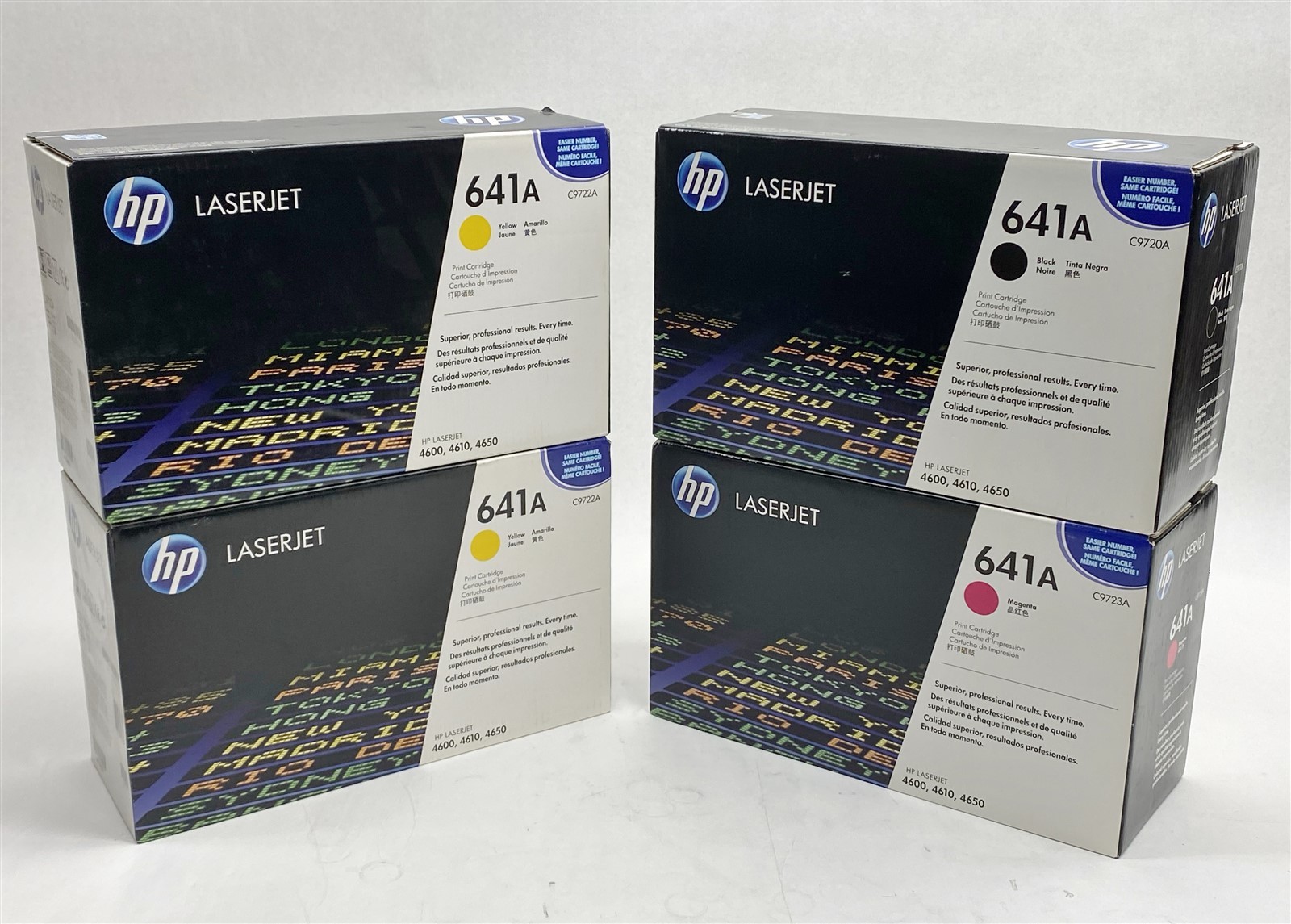 HP 641A LaserJet Blk Mag Yel Toner C9720A C9722A C9723A Lot 4 Genuine Sealed NEW