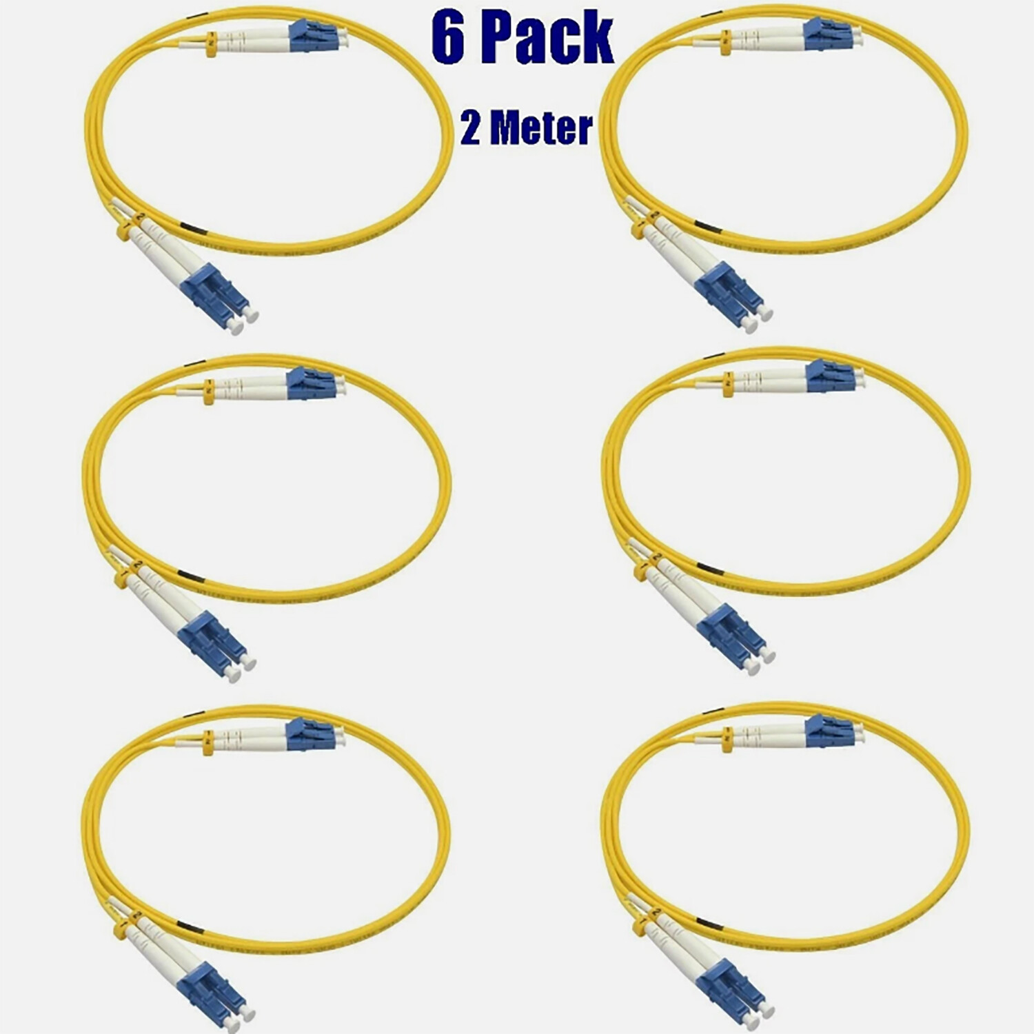 6 Pack 2 Meter LC UPC to LC UPC Duplex 9/125 Single Mode Fiber Optic Patch Cable