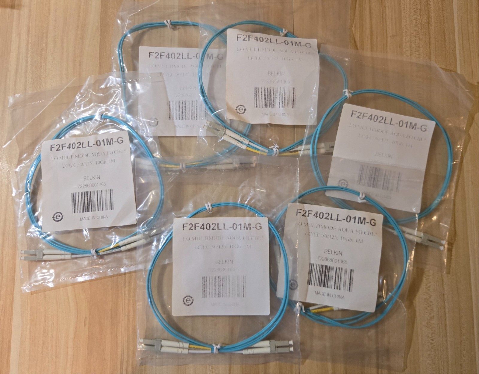 LOT OF 6 NEW Belkin 1M OM3 LC/LC Multimode Duplex Fiber Cable F2F402LL-01M-G