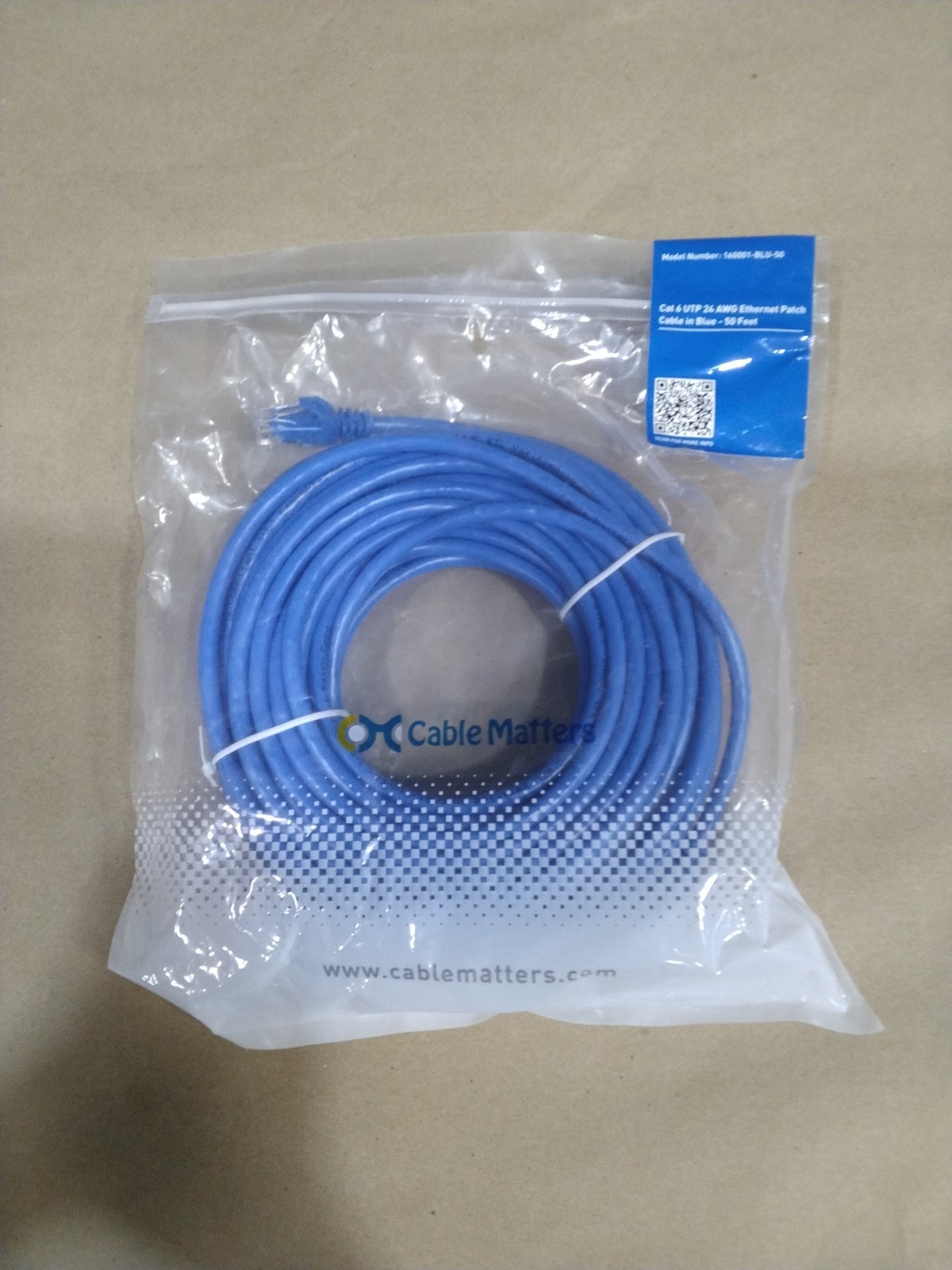 Cable Matters Cat 6 UTP 24 Ethernet Patch Cable Blue - 50 Feet  160001-BLU-50