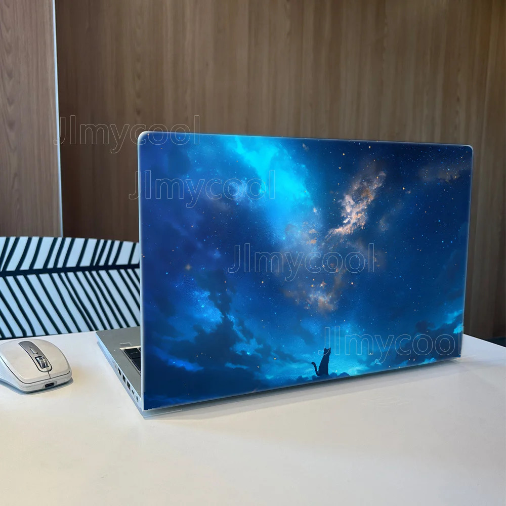 Cat Blue Starry Night Sky Cosmic Nebula Laptop Skin Removable Protective Sticker