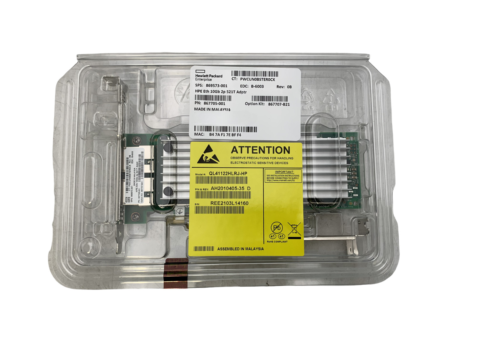 HPE 867705-001 Ethernet 10Gb Dual-Port 521T Adapter