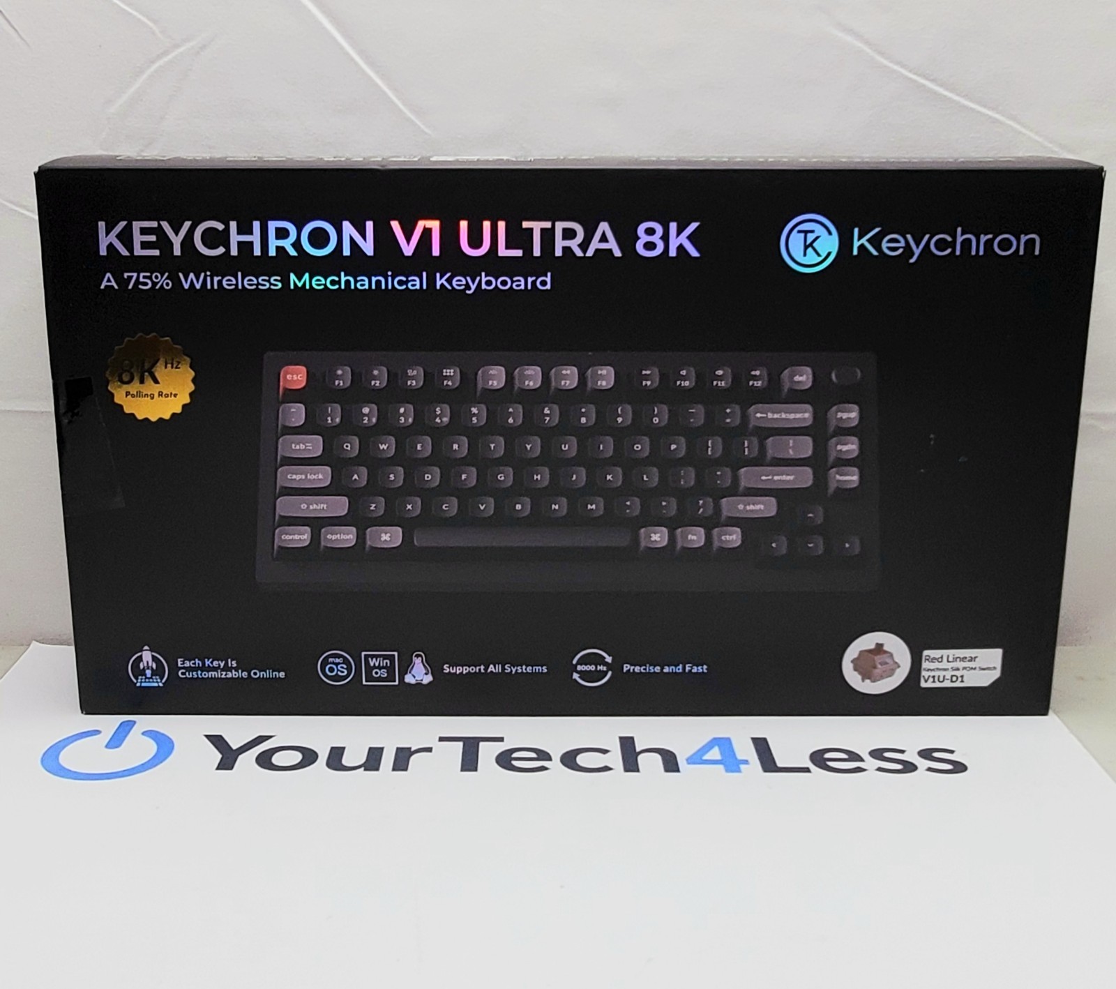 Keychron V1 Ultra 8K Wireless Mechanical Keyboard RGB Backlit Black Red Linear