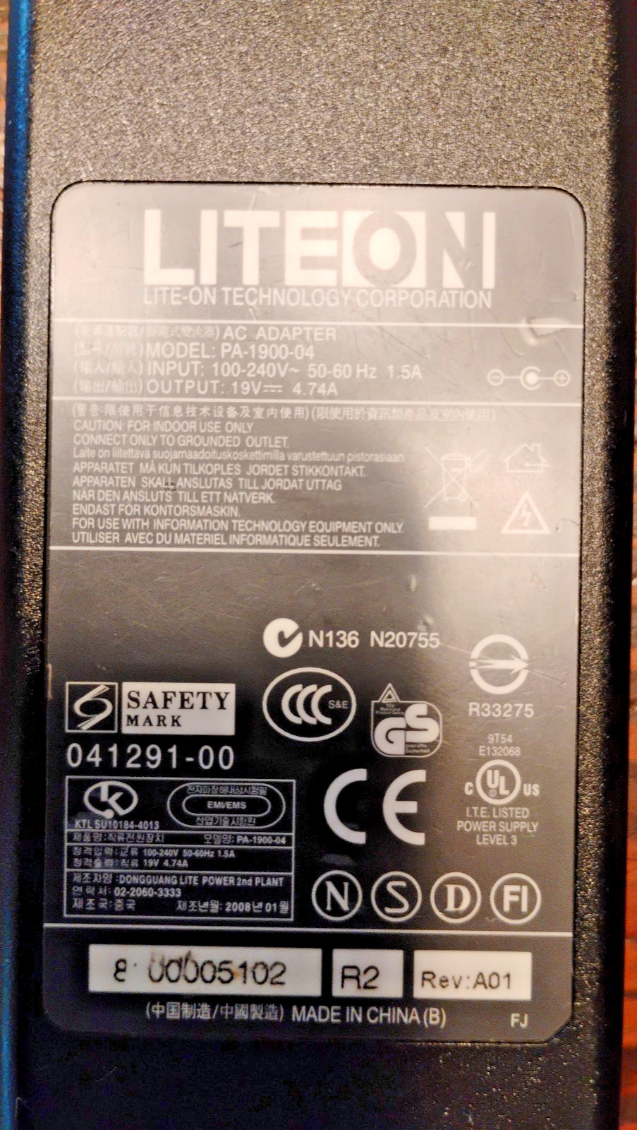 Genuine Liteon PA-1900-04 AC/DC Power Supply Adapter 19V 4.74A OEM