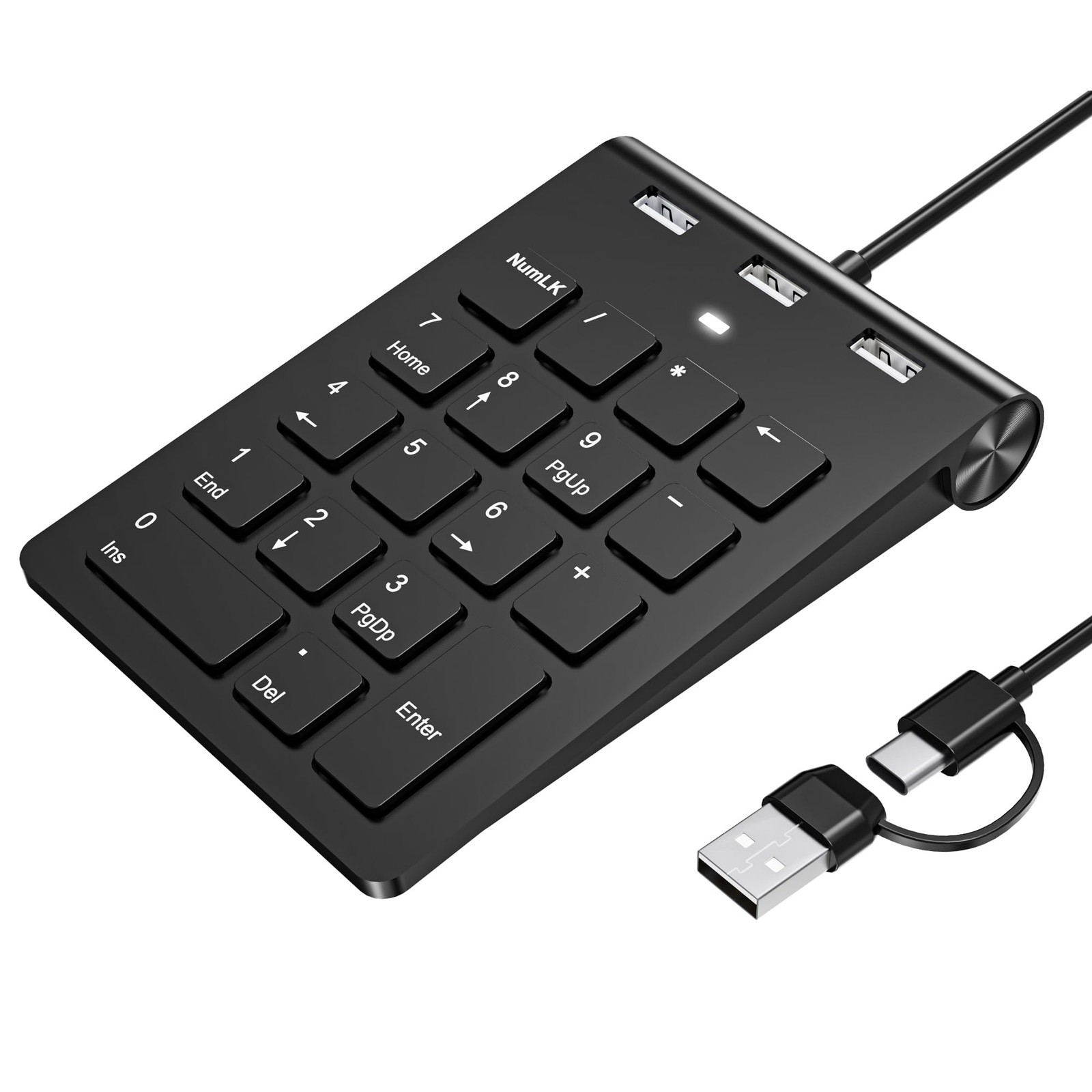 18 Key Wired Numeric Keypad with 3 Port USB 2.0 Hub, USB & USB A Slim Portabl...