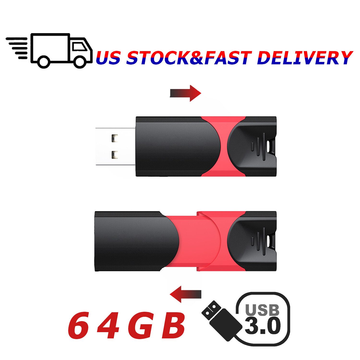64GB USB 3.0 Flash Drive Memory Stick Retractable Thumb Pen Drive File Storage