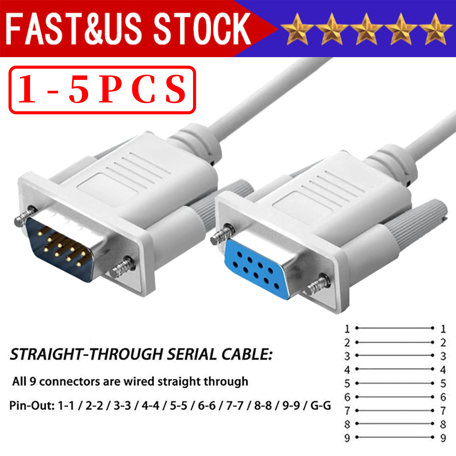 DB9 RS232 Male to Female Serial Port Extension Cable Cord3ft/5ft/10ft/16.4ft Lot