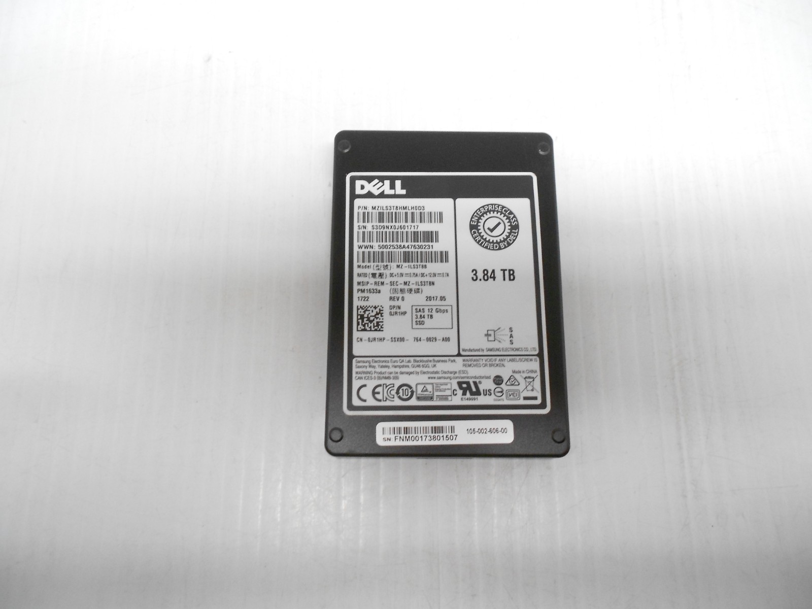 Dell JR1HP 3.84TB 2.5" SAS SSD Server 12G Hard Drive MZ-ILS3T8B R720 R740 100% H