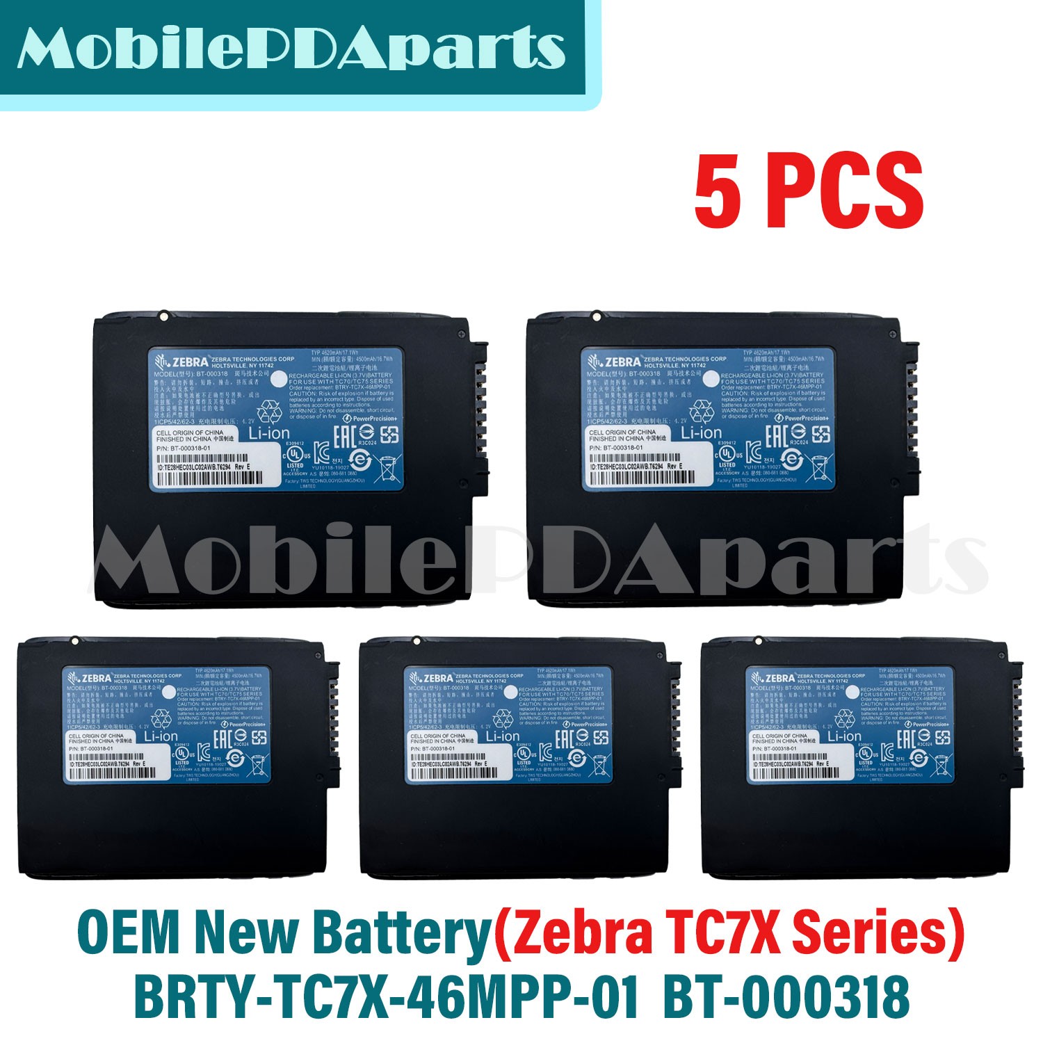 5x OEM New BATTERY ZEBRA TC70 TC75 TC72 TC77 BT-000318 BRTY-TC7X-46MPP-01
