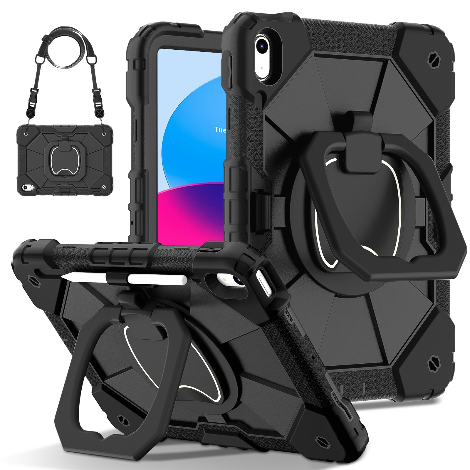 For iPad A16 11th Generation 11 inch 2025 Heavy Duty Rugged Case Rotating Stand