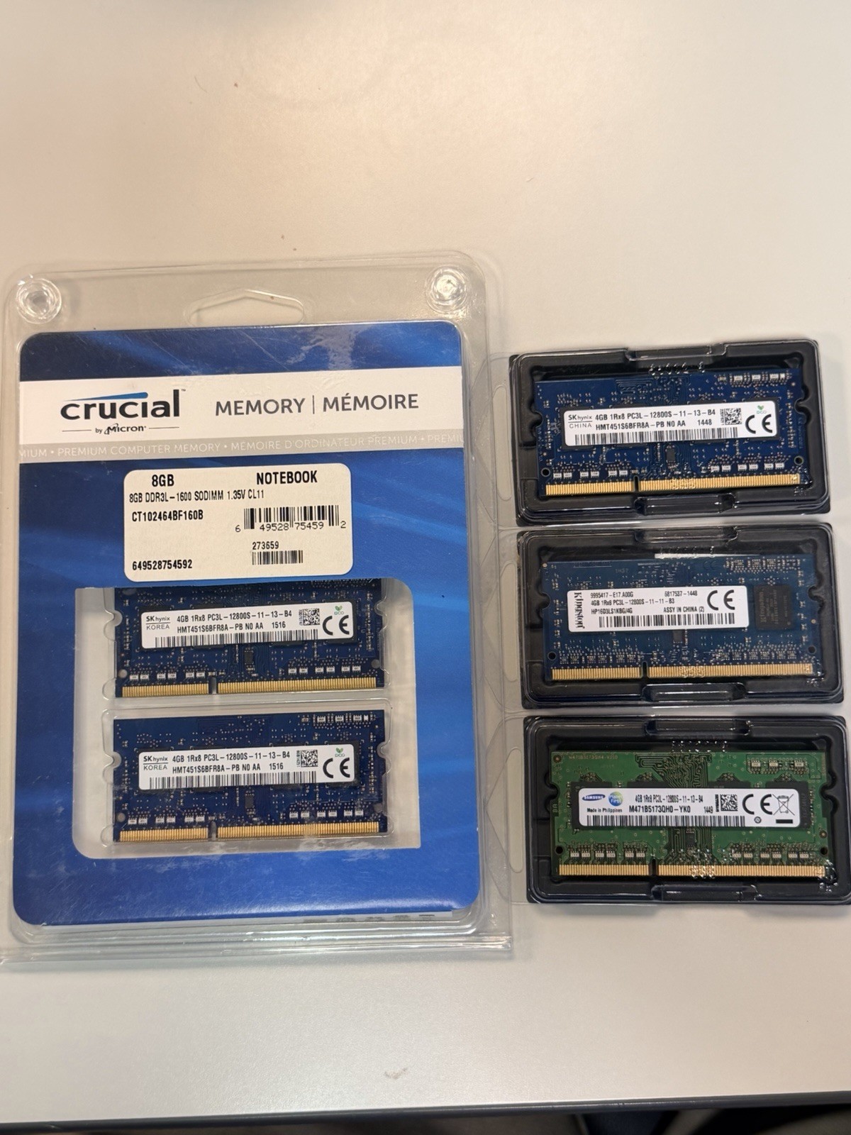 20GB DDR3L-1600 Laptop RAM Lot 5x4GB PC3L-12800S Crucial Hynix Kingston Samsung