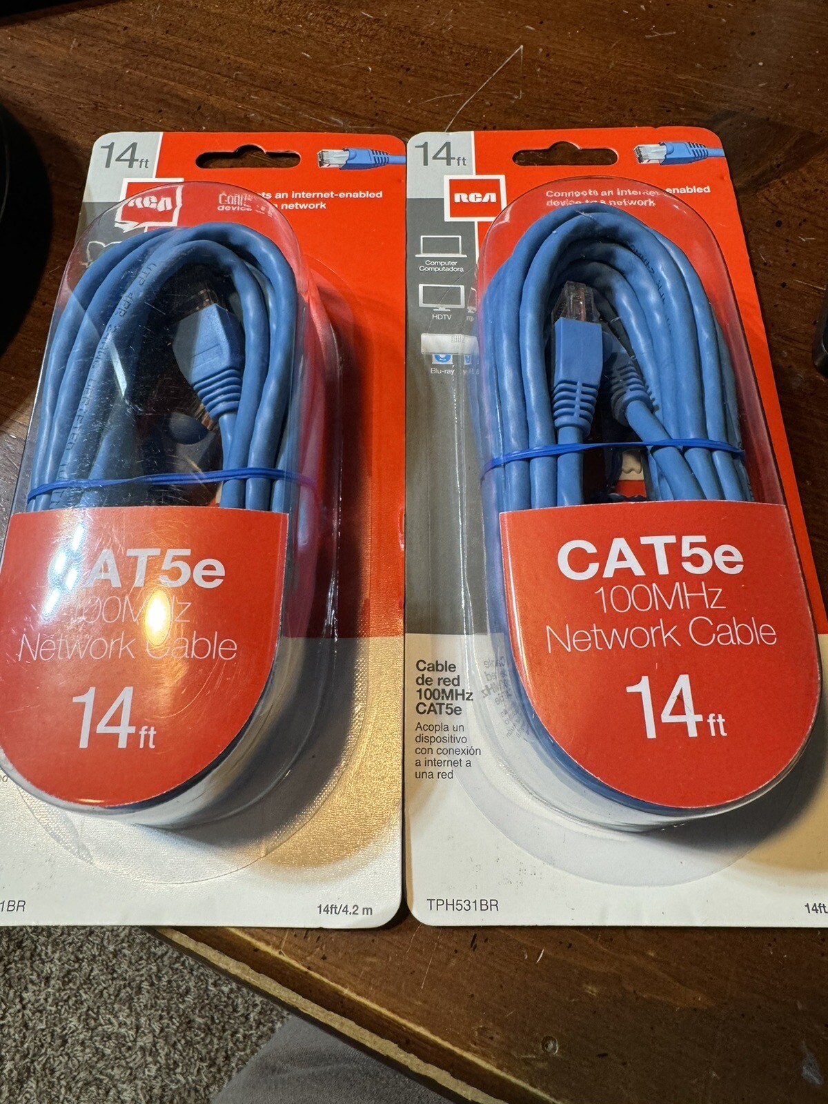 RCA CAT5e 100MHz Network Cable 14 ft Lot of 2 Computer HDTV Blu-Ray TPH531BR