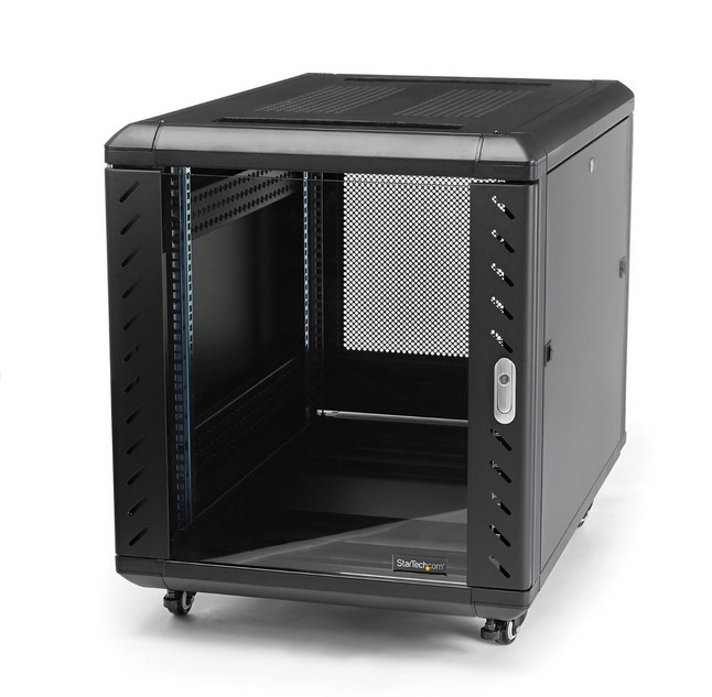 StarTech 12U Enclosed Server Rack (RK1236BKF, Adjustable Depth, w/ Casters)
