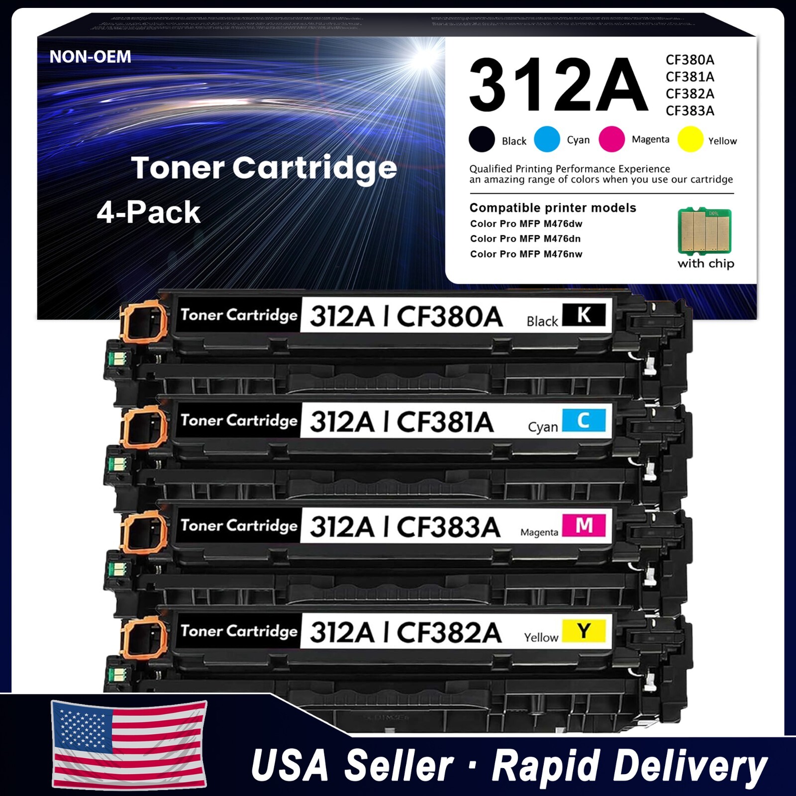 4PK CF380A Toner For HP 312A Color LaserJet Pro MFP M476dn M476nw 312X