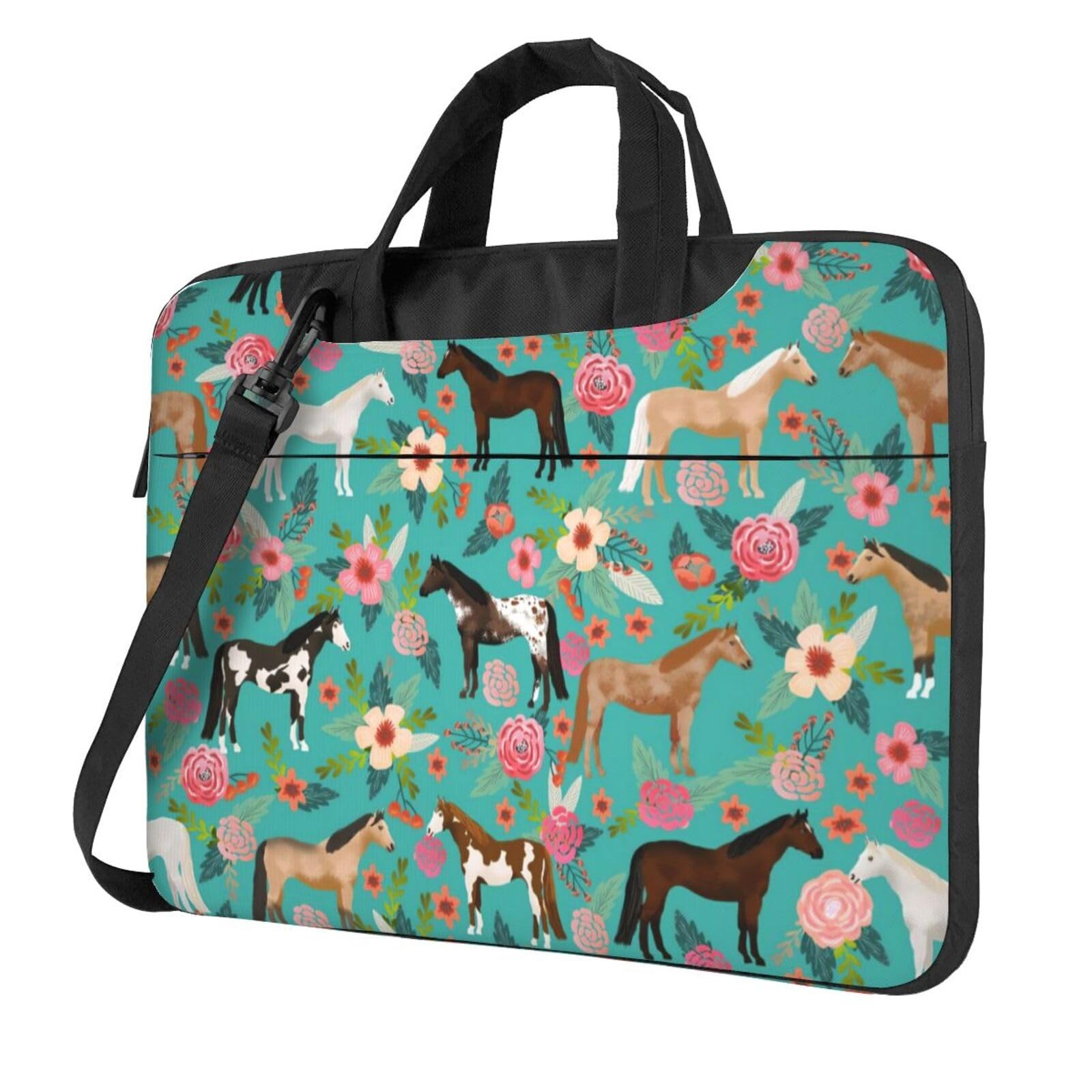Soft 15.6 Inch Horses Floral Horse Breeds Farm Animal Pets Flowers Laptop Bag...