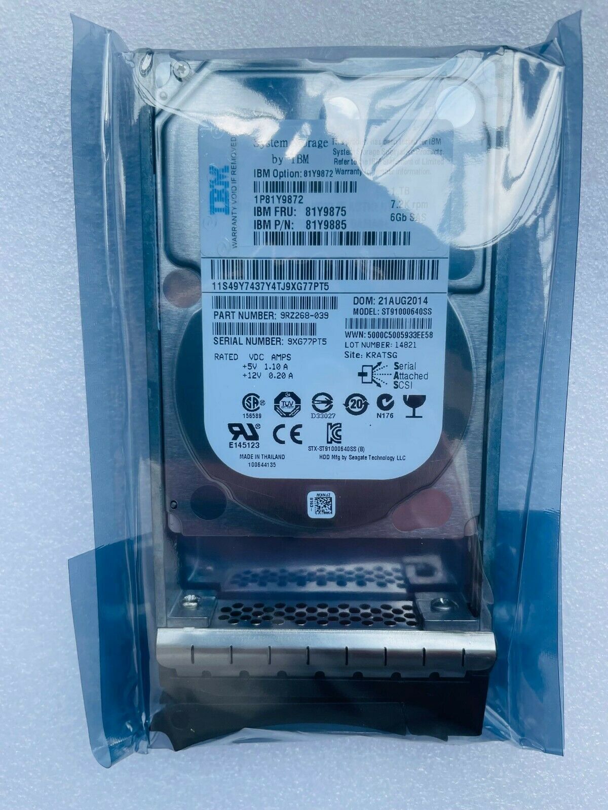 FIT FOR IBM 1TB SAS 6Gbps 7.2K RPM 2.5"Hard Drive 81Y9872 81Y9875 81Y9885 DS3524