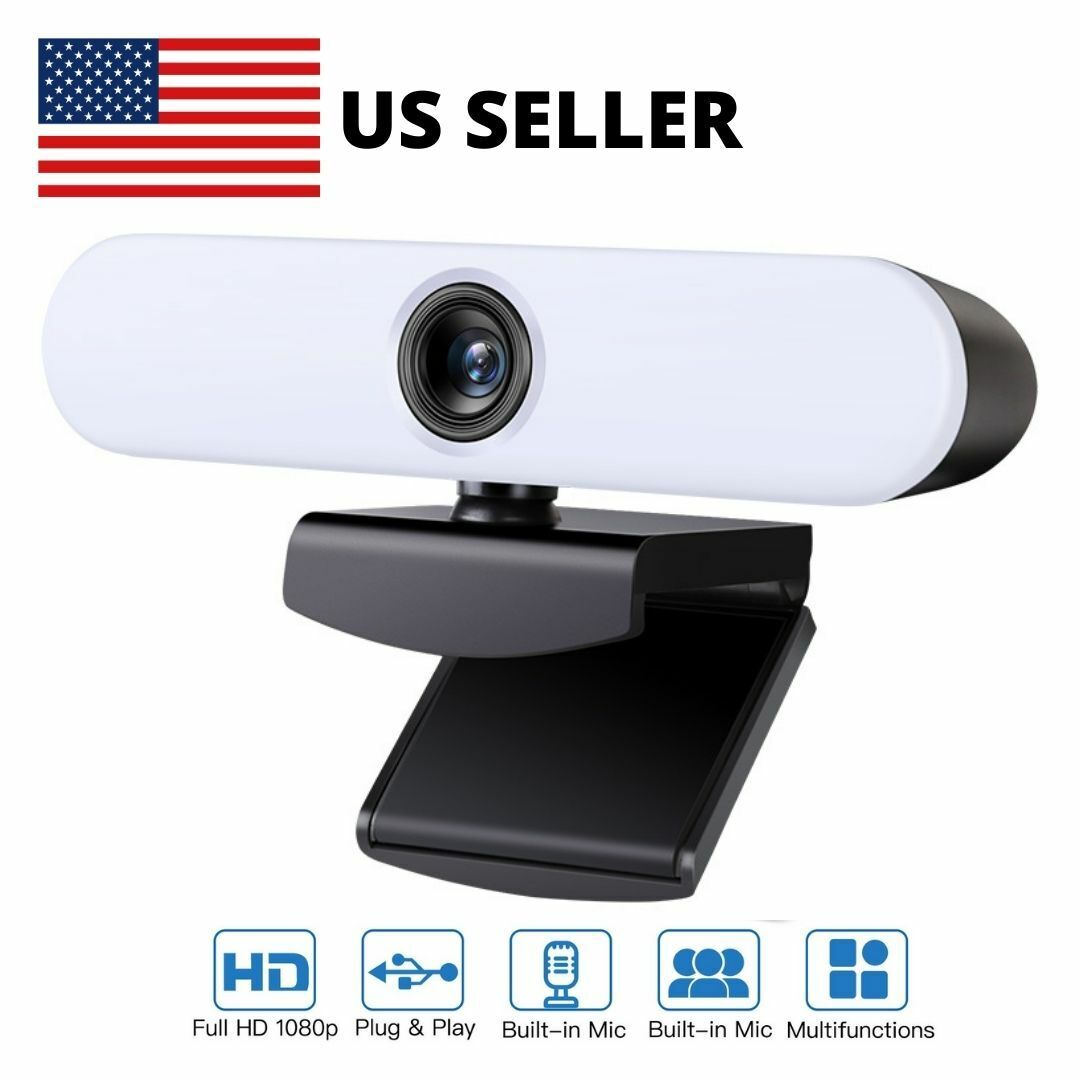 FULL HD 1080p Webcam Built-In LED Light Plug N Play USB for Streaming Gaming 