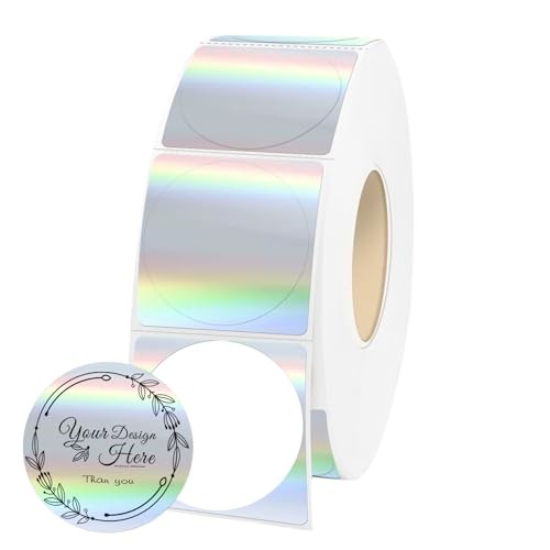 1" Round Holographic Thermal Labels Waterproof & Printable 1 inch Rainbow