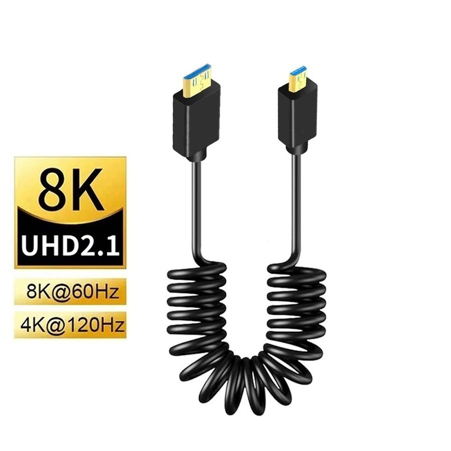 2.1 Premium Mini Micro HDMI Coiled Cable Converter 3D 8K for Camera PC Monitor