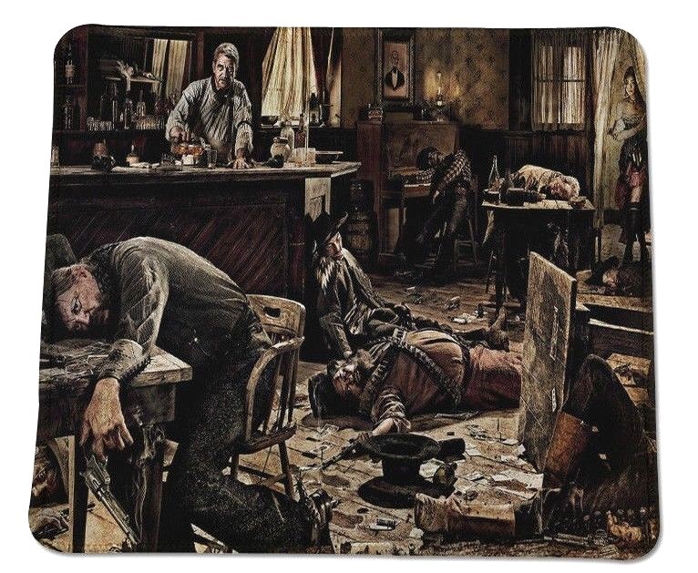 Old West saloon Gun Fight Western COMPUTER MOUSE PAD 9 X 7" USA Great gift