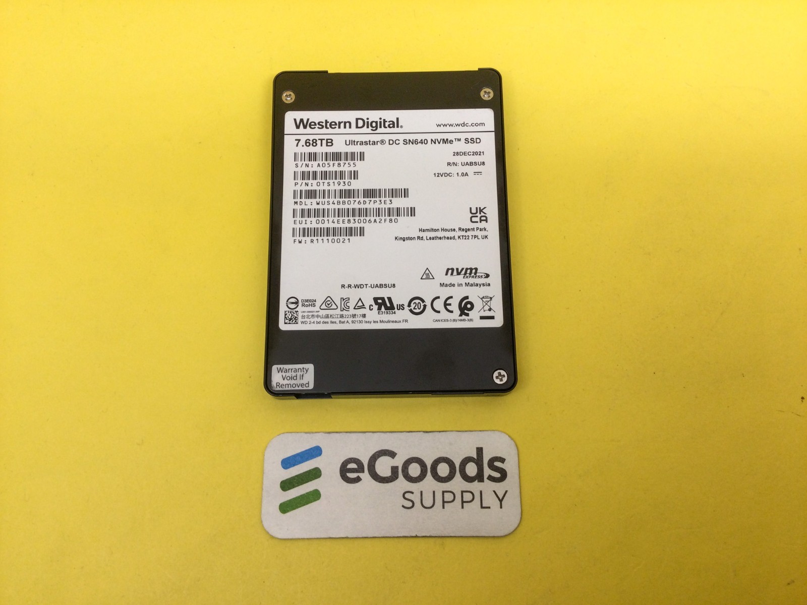 WD Ultrastar DC SN640 7.68TB NVMe PCIe U.2 2.5in SSD WUS4BB076D7P3E3