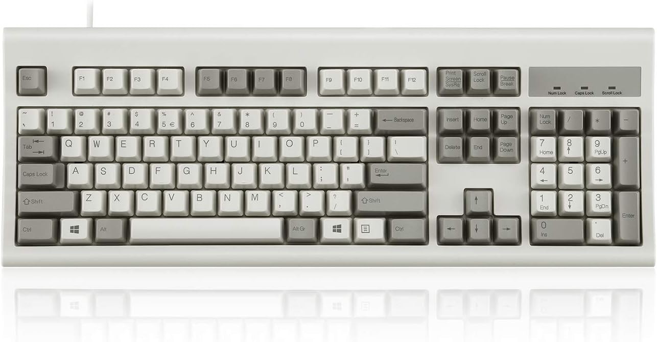 Perixx PERIBOARD-106M, Wired Full-Size USB Keyboard, Classic Retro Gray/White