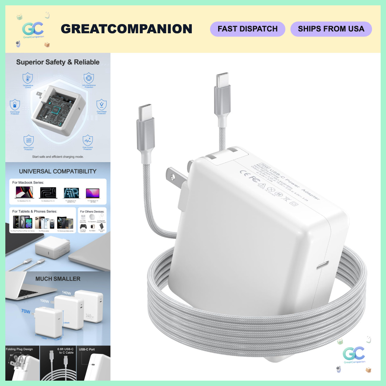 70W USB C Fast Charger Power Adapter for MacBook Pro - Compatible & Efficient