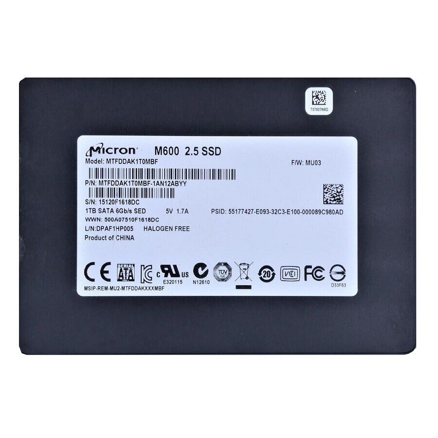 Micron M600 1TB SSD SATA III Server Data MTDDAK1T0MBF F/W MU03 Solid State Drive