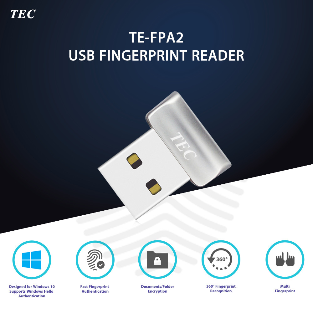 Security Mini USB Fingerprint Reader for Windows 11/10 Hello 360° Touch TE-FPA2