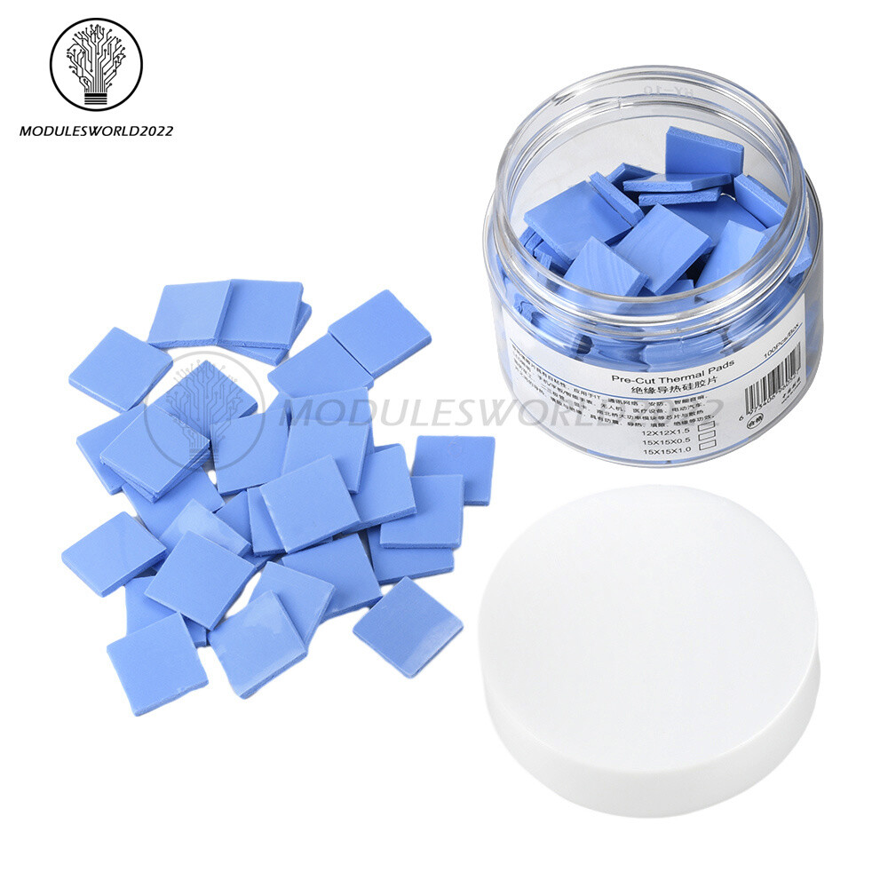 100PCS 12*12*1.5mm GPU CPU Heatsink Cooling Thermal Conductive Blue Silicone Pad