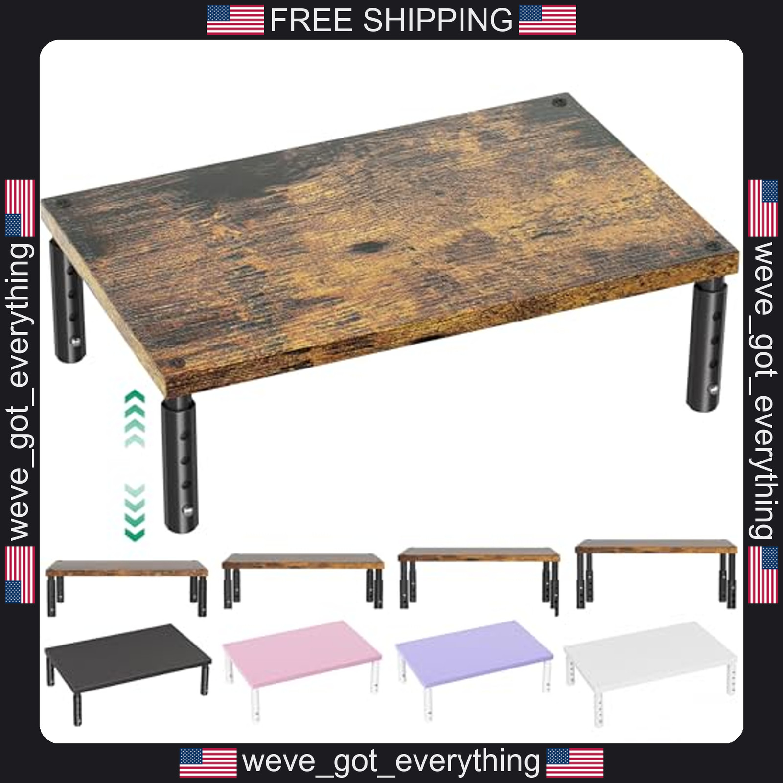 Adjustable Wooden Monitor Stand with 4 Height Levels for Desk