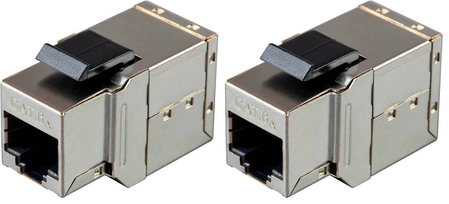 CAT6A Shielded Keystone In-Line Coupler RJ45 Female Network Ethernet 2-Pack