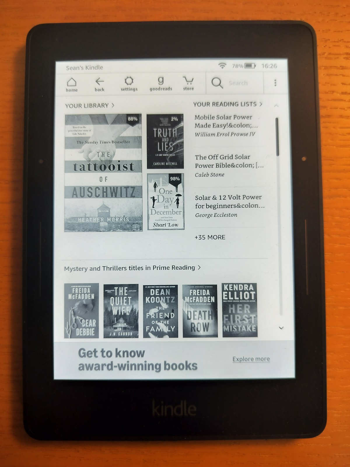 Amazon Kindle Voyage eReader - 7th Generation - 4 GB Wi-Fi 6in Black - Very Good