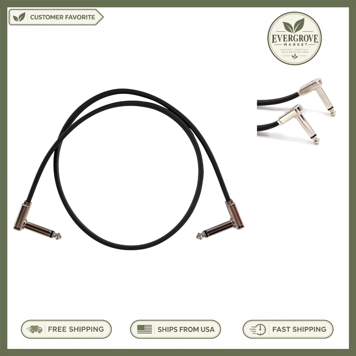 24in Flat Ribbon Patch Cable Black for Musical Instrument Pedalboards Coaxial...