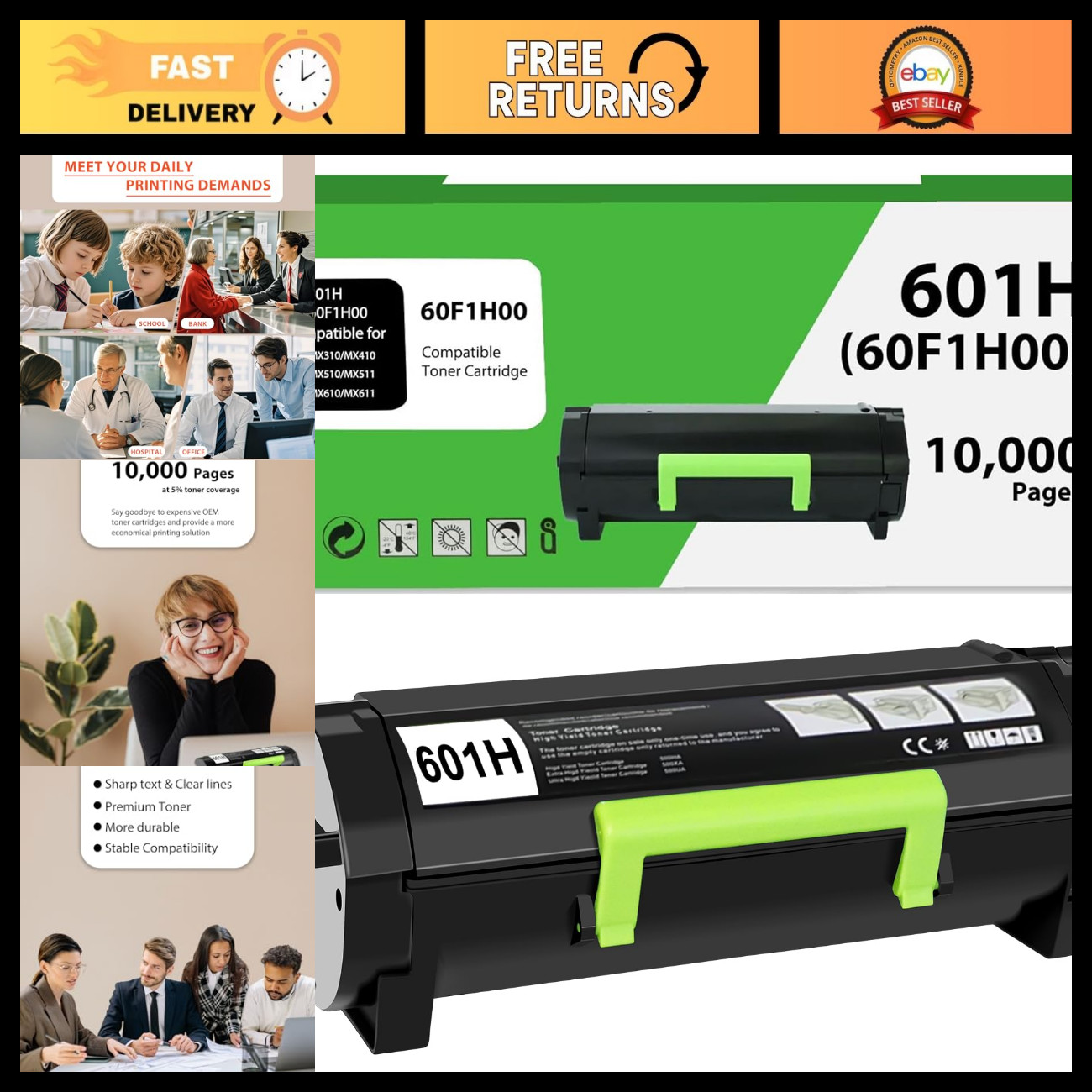 High Yield Black Toner Cartridge 10,000 Pages - Compatible Replacement, 1 Pack