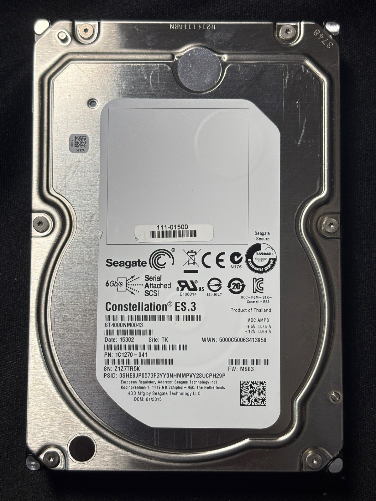 ST4000NM0043  4TB SAS Drive - FDE/DA - 6Gbps - 1C1270-041 - NetApp 111-01500