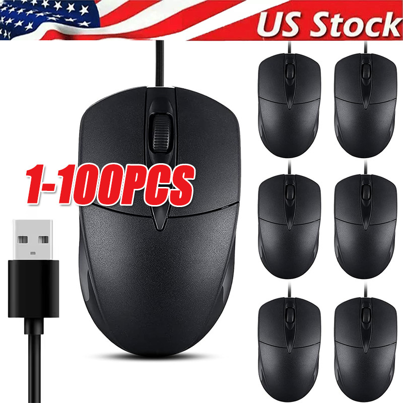 USB 2.0 Optical Wired Scroll Wheel Mouse PC Laptop Notebook Desktop Black Lot