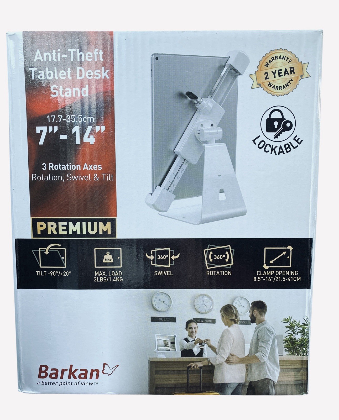 Barkan Lockable Tablet Mount Holder for 7”-14” Devices Desk Stand Anti-Theft New