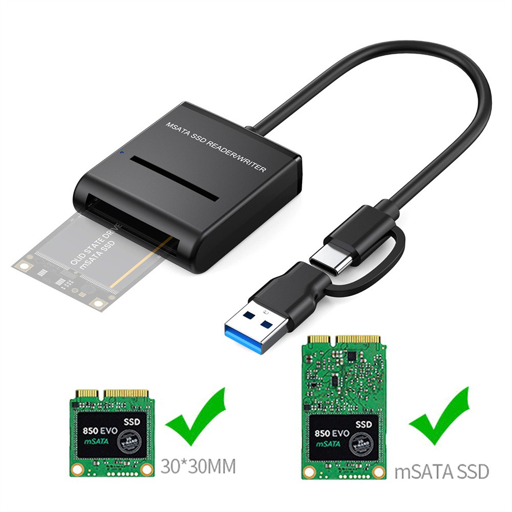 mSATA SSD Enclosure Reader/Writer,USB A/USB C to Mini SATA SSD Enclosure Adapter