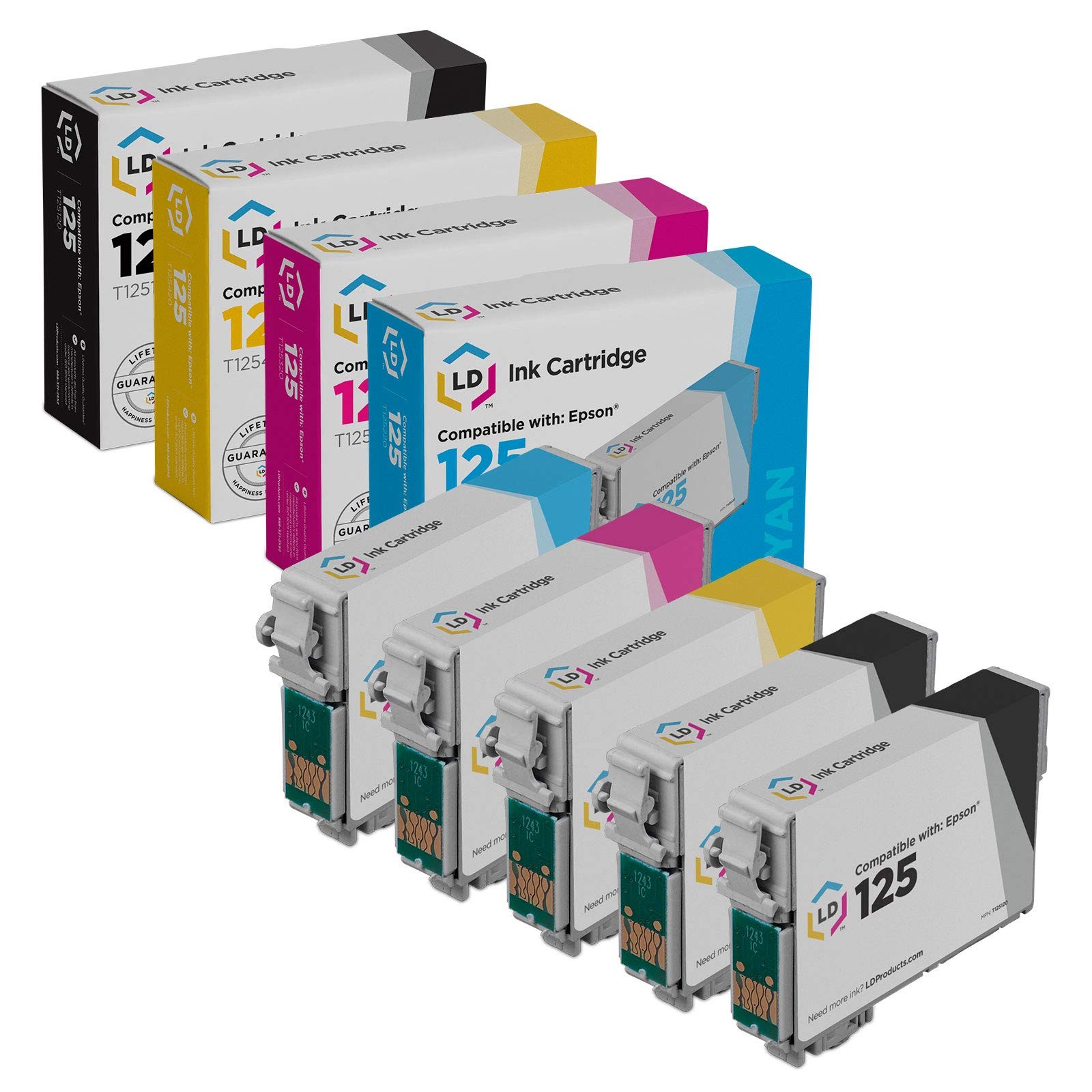 LD Reman Ink Cartridge for Epson T125 Set of 5: T125120 T125220 T125320 T125420