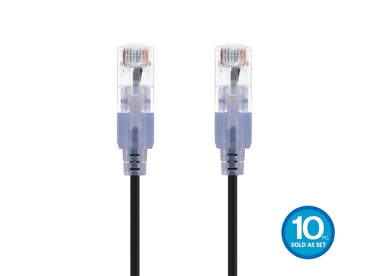 SlimRun Cat6A Ethernet Patch Cable Network RJ45 Stranded UTP 30AWG 3ft Black 5pk