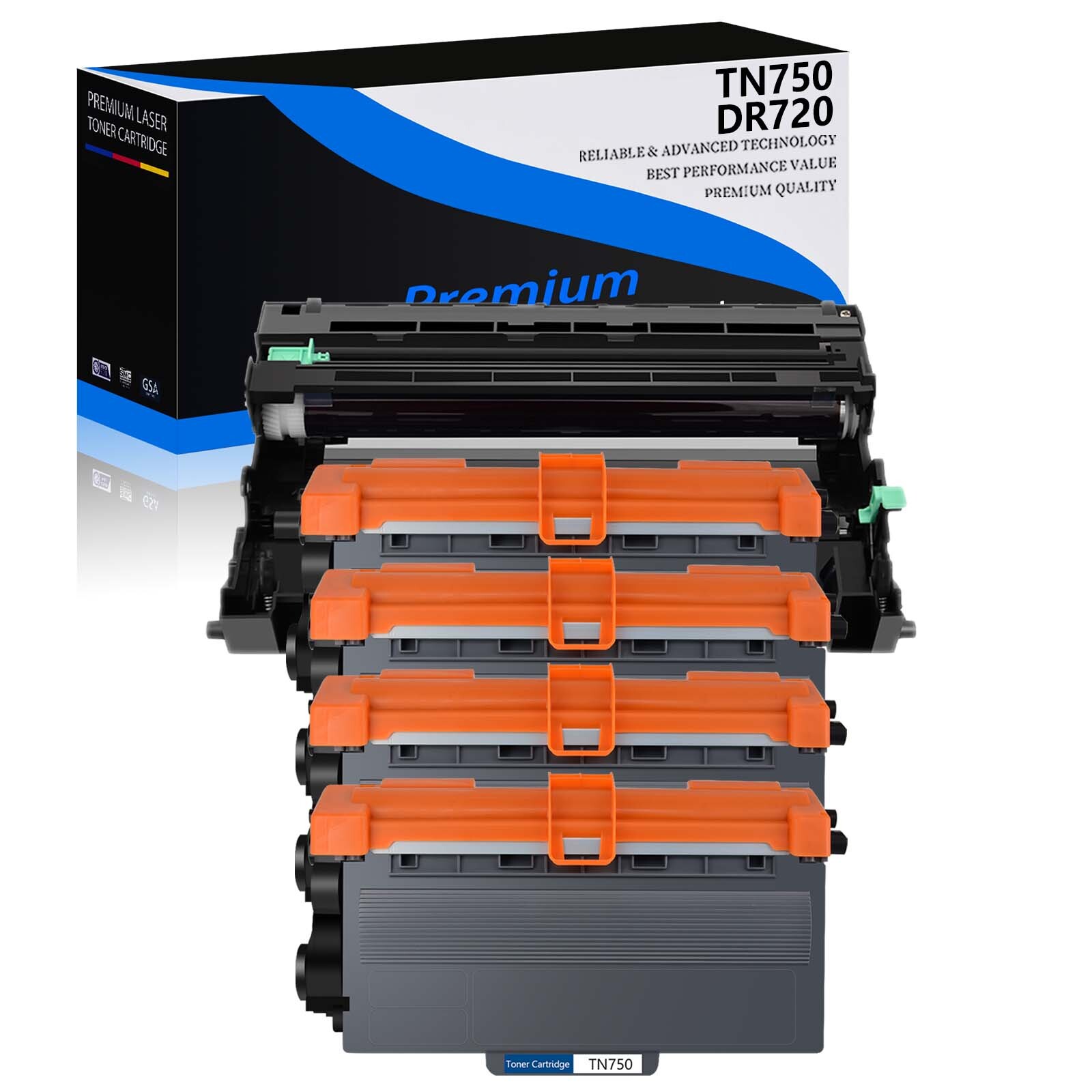 4PK TN750 Black Toner + 1PK DR720 Drum Unit for Brother DCP-8110DN DCP-8150DN
