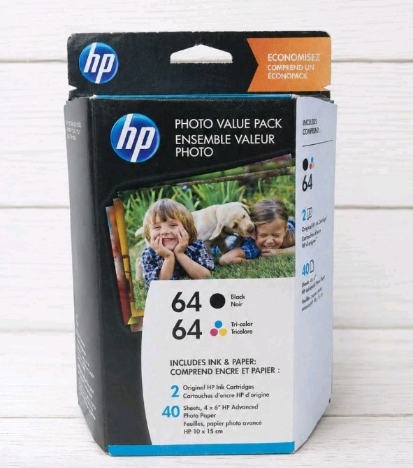 HP Photo Value Pack 64 Black & Tri-color Ink & 40 Sheets